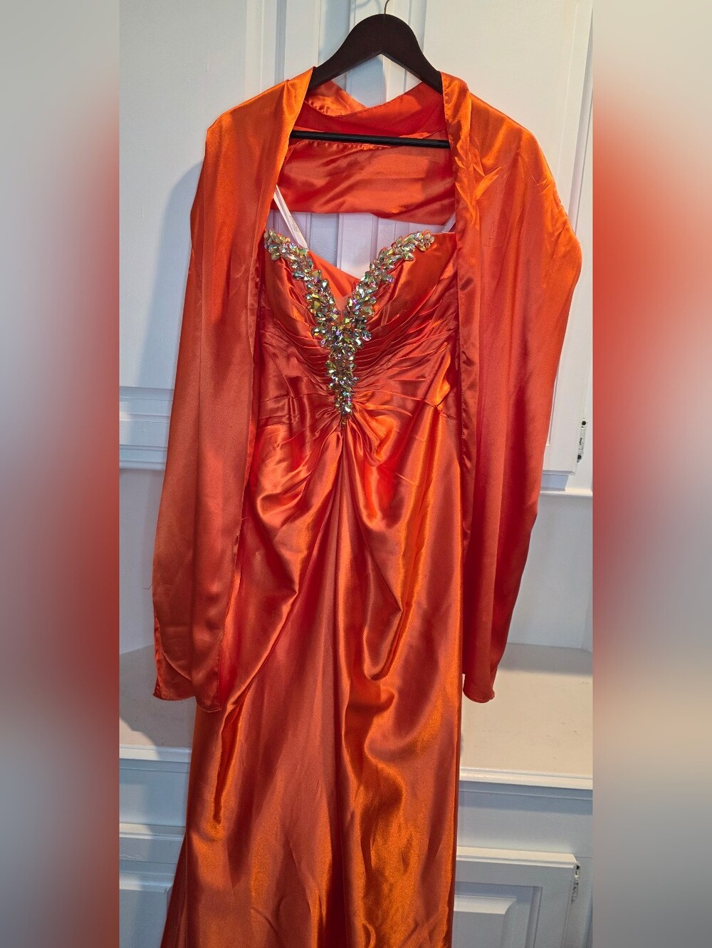 Tony Bowls Orange Beaded One Shoulder Formal Gown NWOT Size 6 Crystal Pageant - Picture 7 of 14